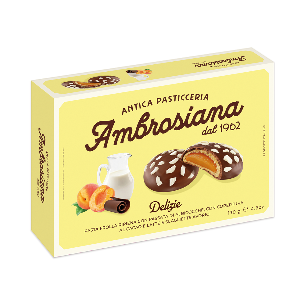 ANTICA PASTICCERIA AMBROSIANA Kruche ciastka w czekoladzie z nadzieniem morelowym 130 g