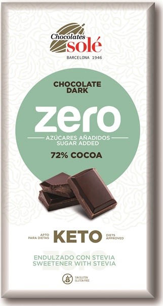 Czekolada gorzka 72% kakao bez dodatku cukru ze stevią Keto 100g Sole