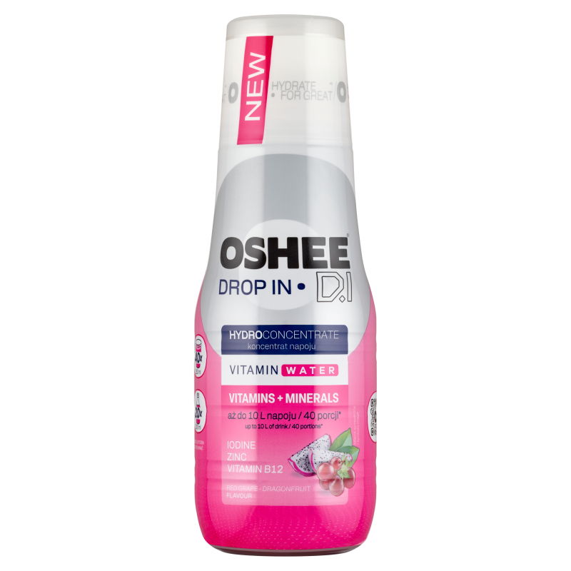 OSHEE Drop In hydrokoncentrat witaminy i minerały czerwone winogrona i dragonfruit 500 ml