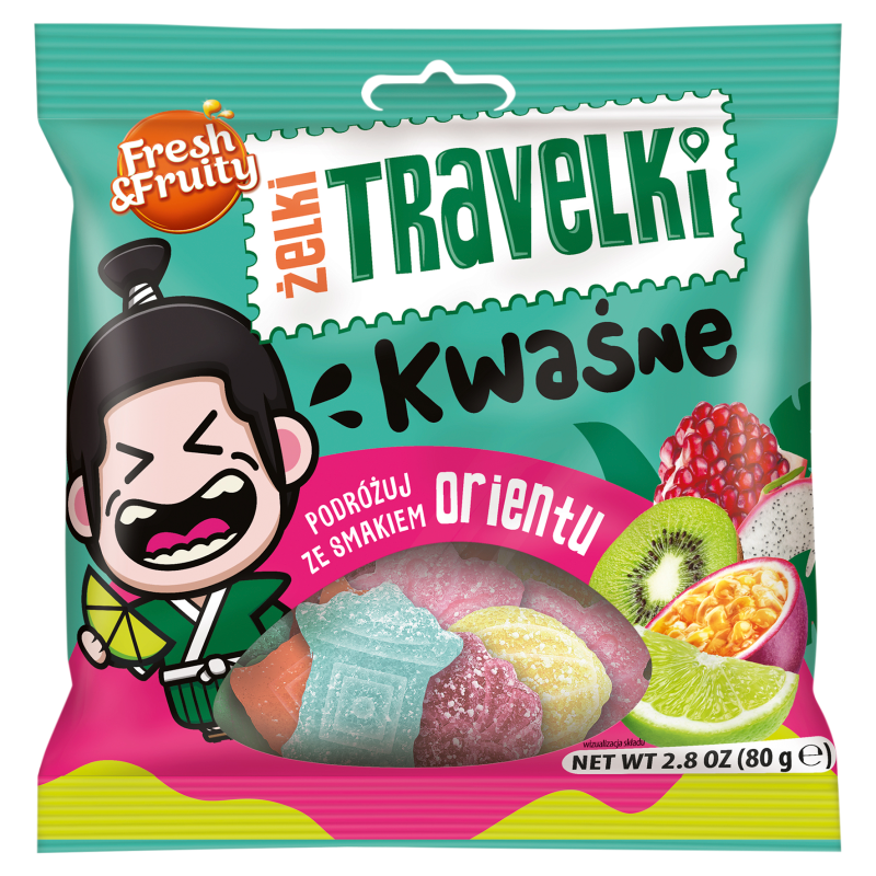 Żelki Travelki kwaśne smaki Orientu Fresh&Fruity 80g