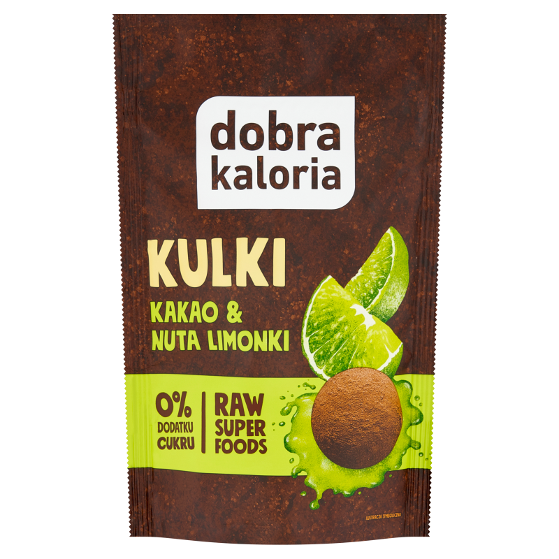 Dobra Kaloria | KUBARA sp. z o.o., ul. Bema 32, 42 Dobra Kaloria | KUBARA sp z o.o. ul Bema 32 42 Ciasteczka-kulki Kakao&Nuta limonki bez cukru 65 g Dobra Kaloria M00-F08C-34103