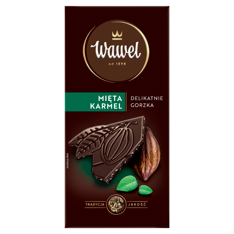 Czekolada Delikatnie Gorzka Premium 43% z cząstkami miętowymi i karmelem Wawel 90g