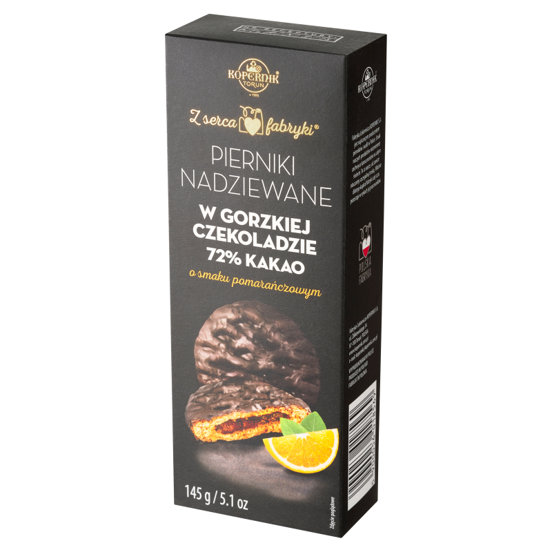 Kopernik Z serca fabryki Pierniki nadziewane w gorzkiej czekoladzie o smaku pomarańczowy 145 g