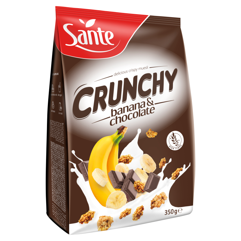 Sante Crunchy bananowe z czekoladą Płatki z pełnego ziarna owsa 350 g