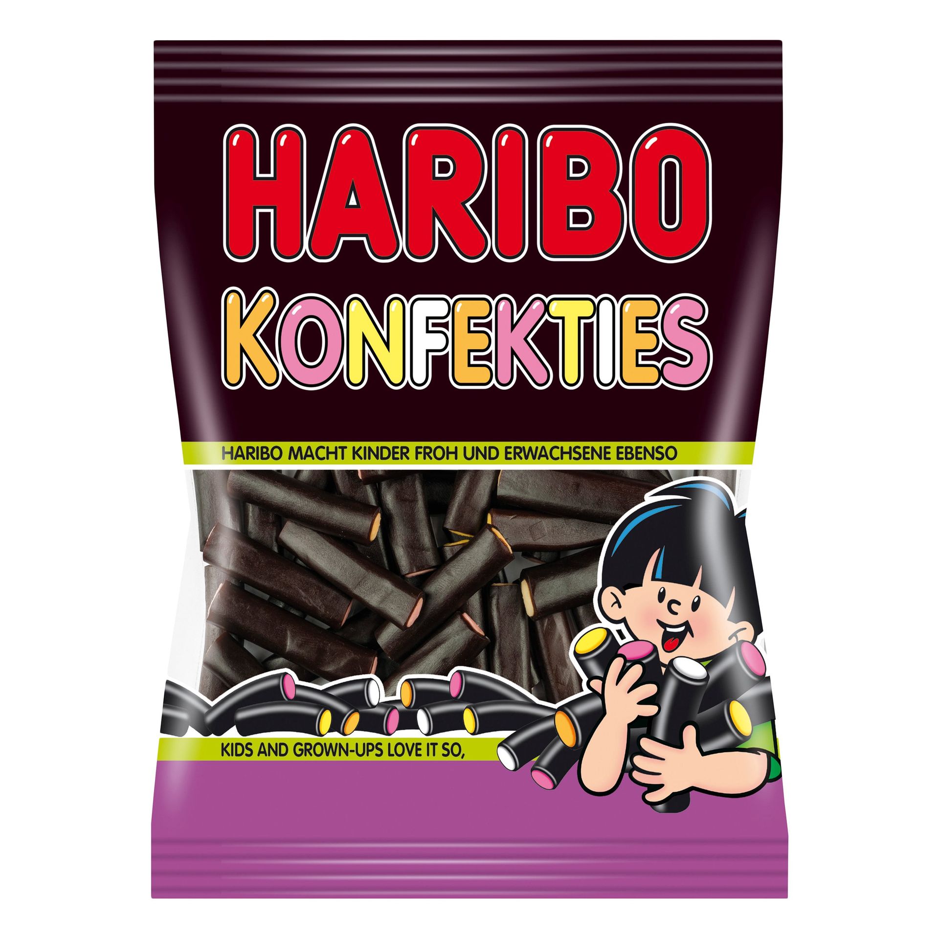 HARIBO Żelki z Lukrecją Czarne Rurki z Nadzieniem Owocowym Konfekties Niemieckie 160G
