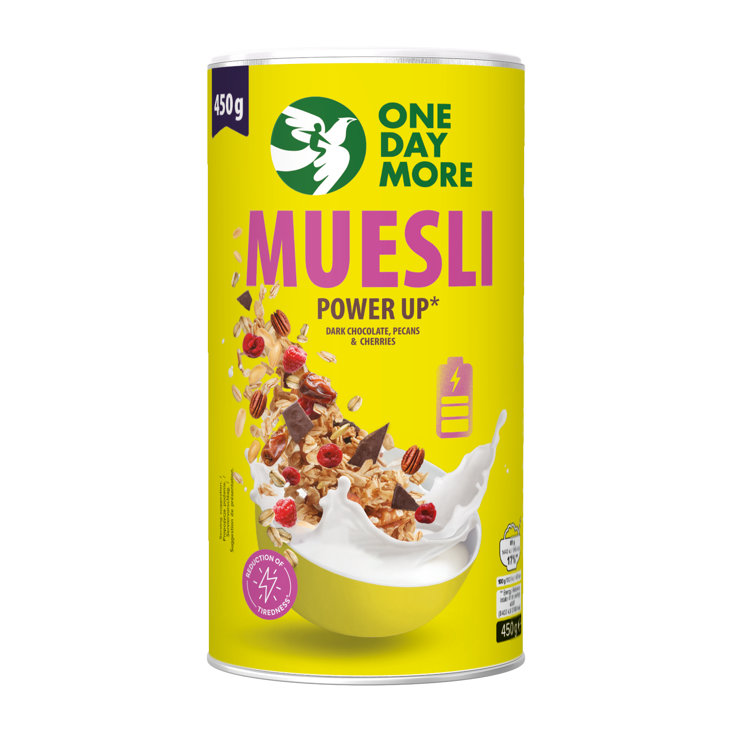 Musli PowerUp 450g| orzechy, czekolada, owoce| zastrzyk energii| OneDayMore