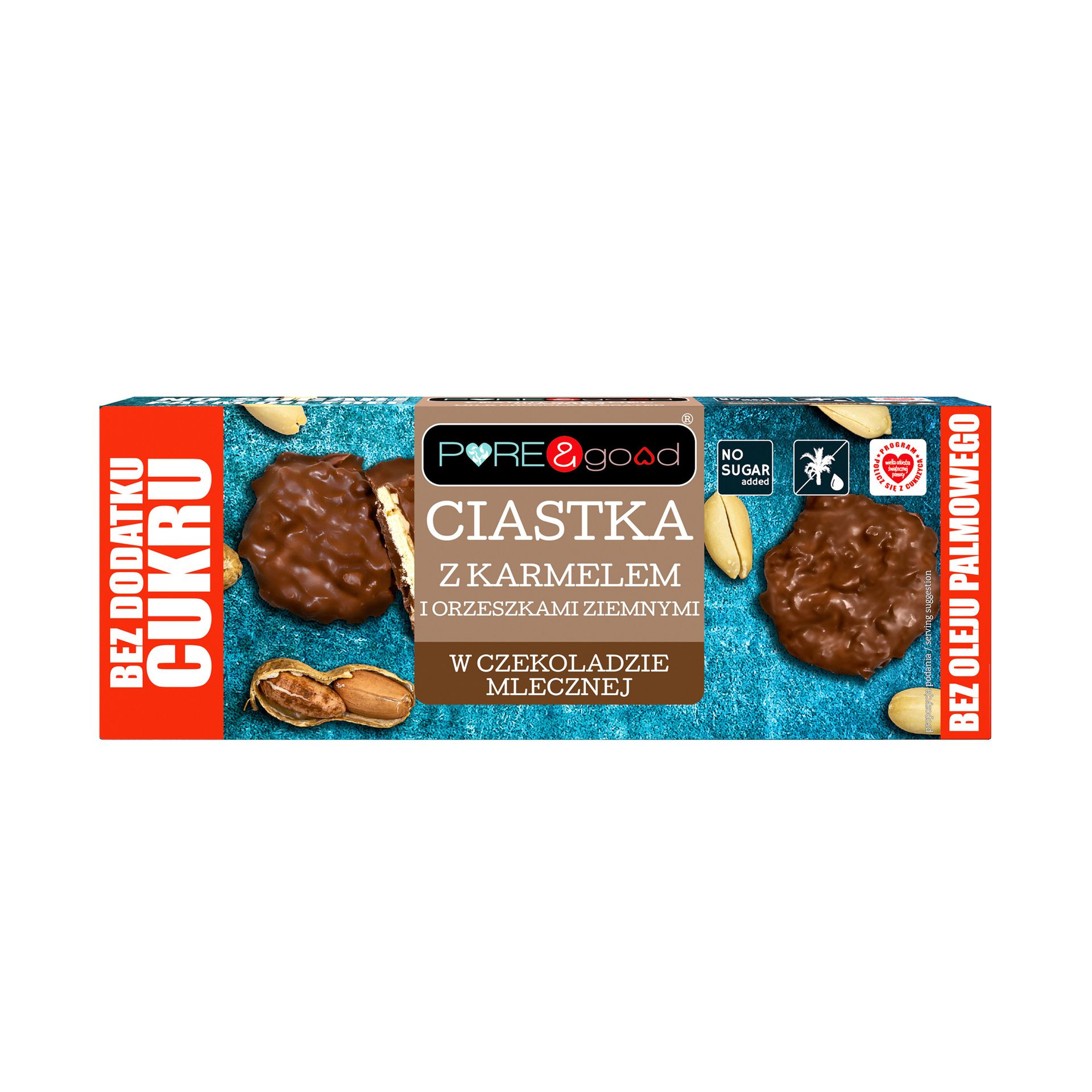Pure&Good Ciastka z karmelem i orzeszkami ziemnymi w czekoladzie mlecznej bez dodatku cukru 128 g
