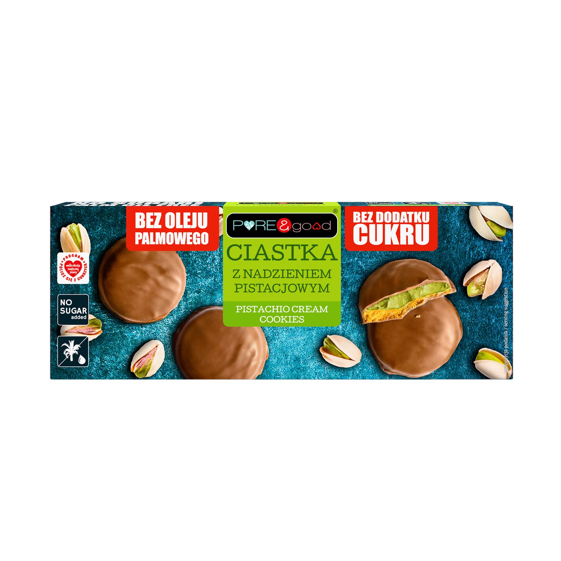Pure&Good Ciastka z nadzieniem pistacjowym w czekoladzie mlecznej 96 g - słodycze lub przekąska