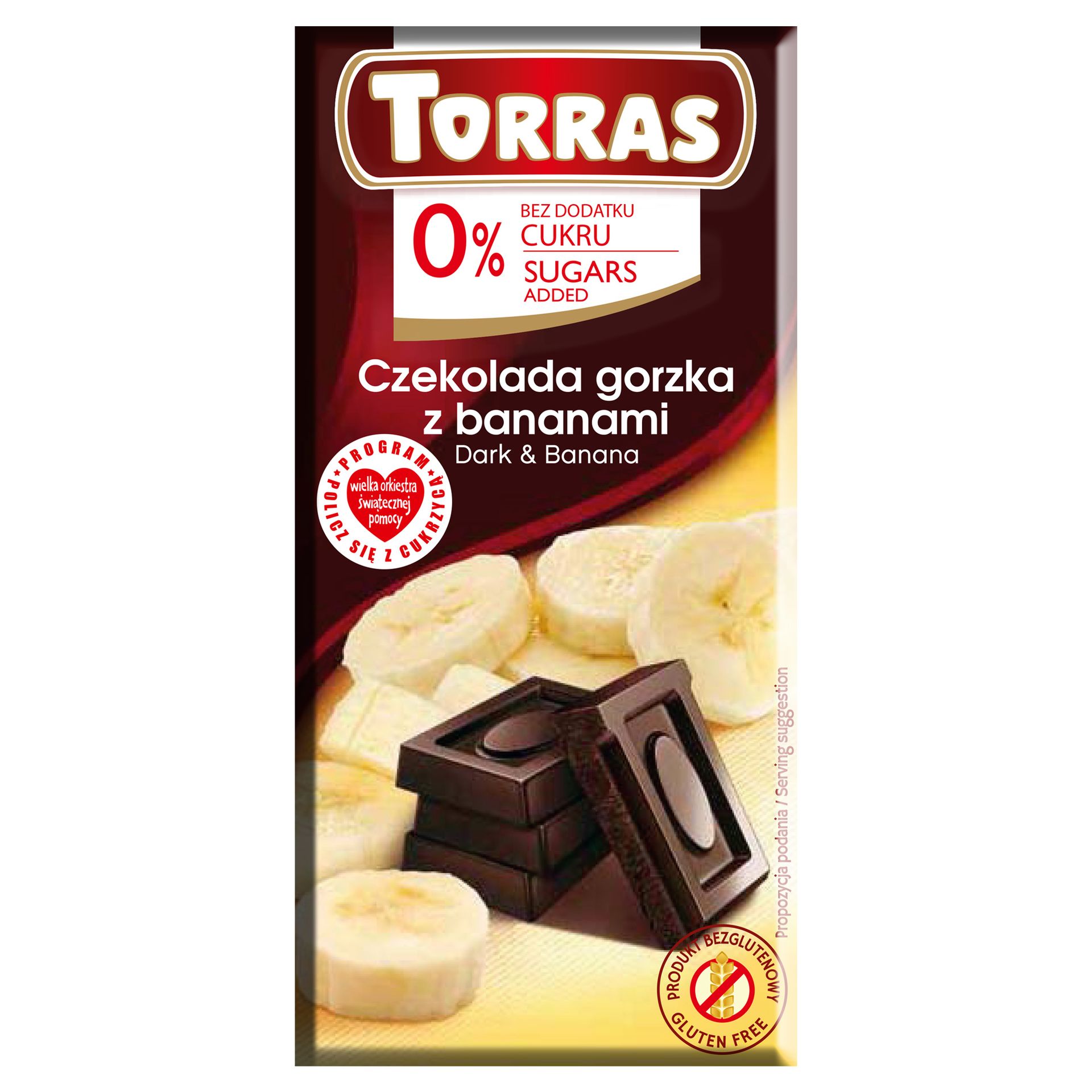 Torras Czekolada gorzka z bananami bez cukru 75 g
