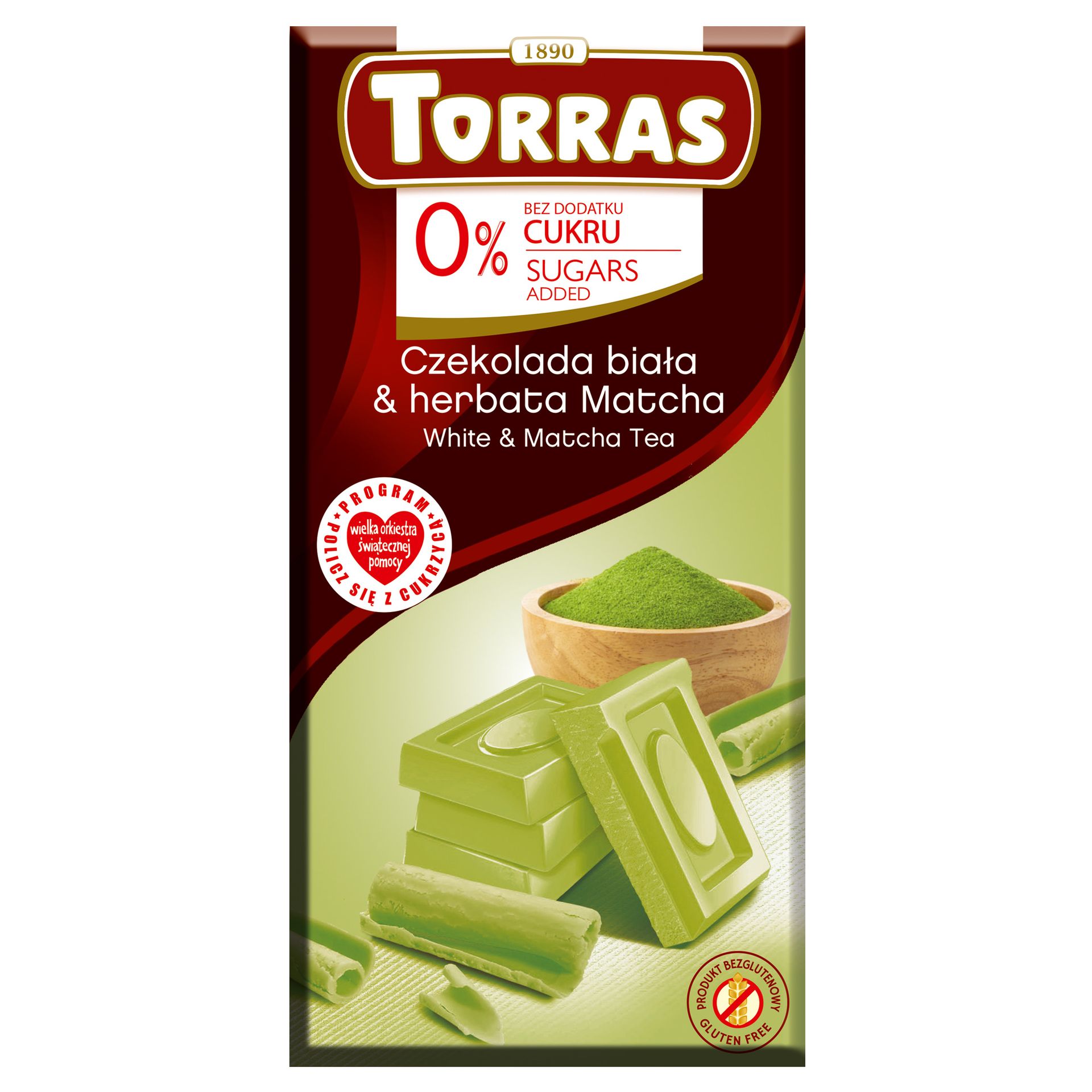Torras Czekolada biała z herbatą matcha bez dodatku cukru bezglutenowa 75 g