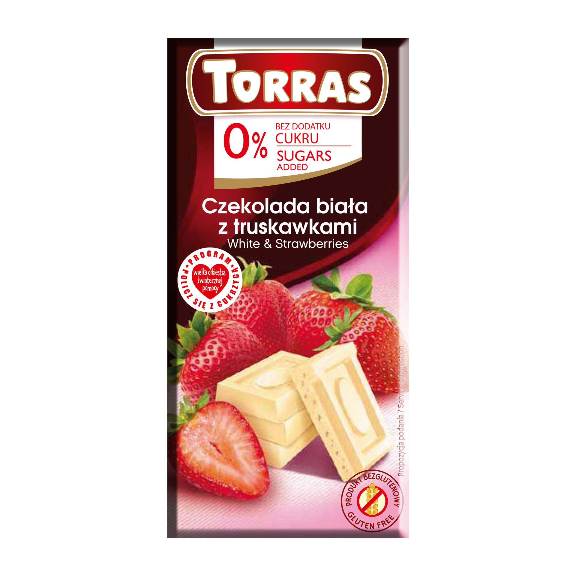 Torras Czekolada biała z truskawkami bez cukru 75 g