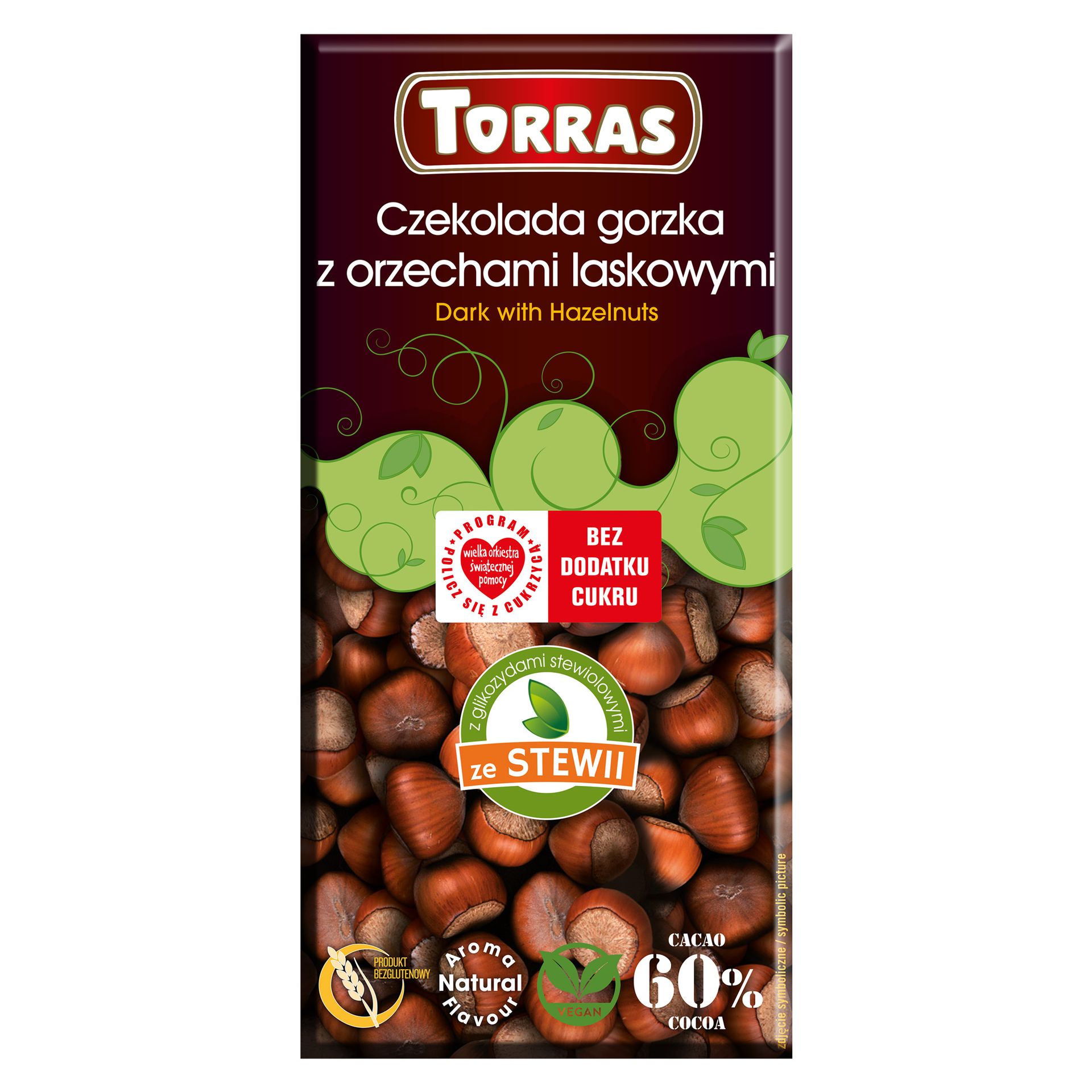 Torras Czekolada gorzka z orzechami laskowymi ze stewią 125g 1627