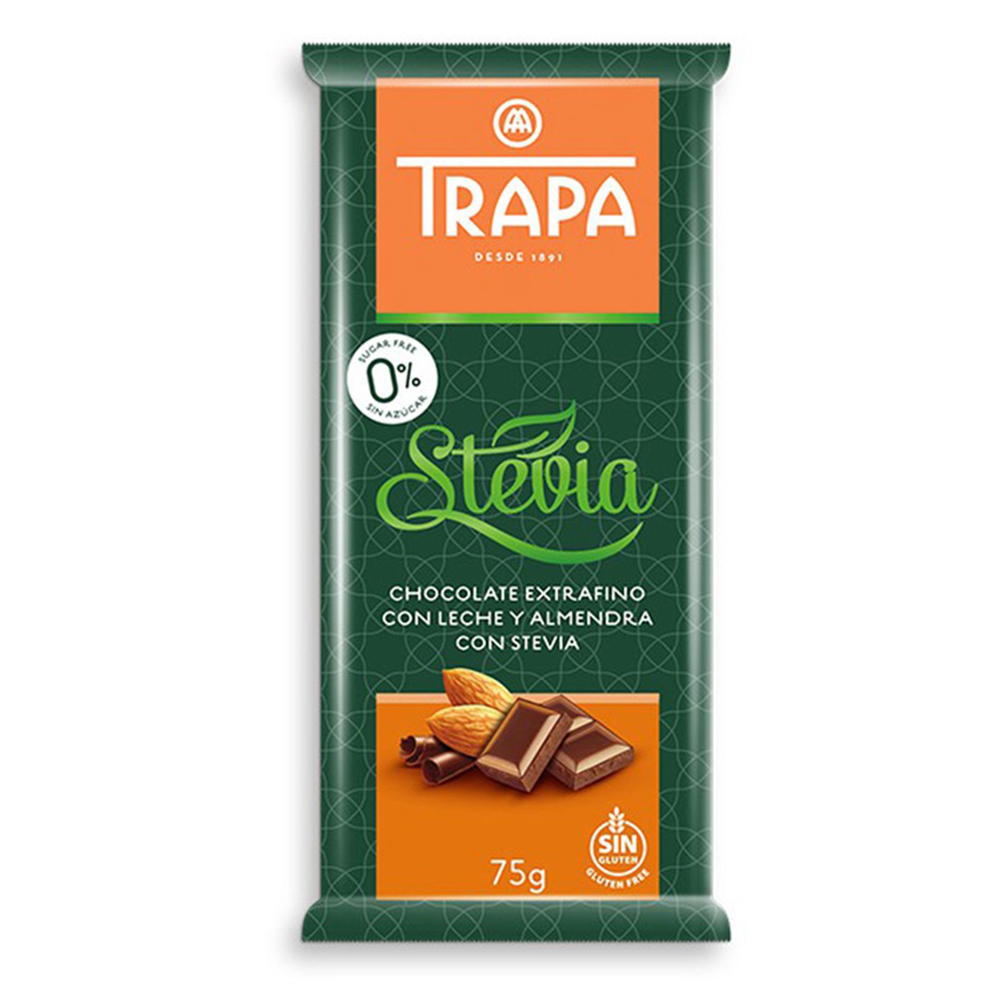 DLA SŁODKICH Czekolada mleczna z migdałami ze stewią 75 g Trapa