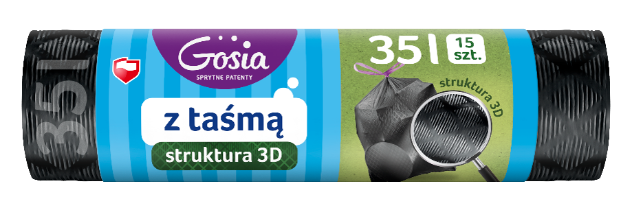 GOSIA Worki na śmieci z taśmą 3D moletowane grafit 35 L 15 szt.