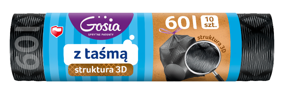 GOSIA Worki na śmieci z taśmą 3D moletowane 60 L 10 szt. grafit