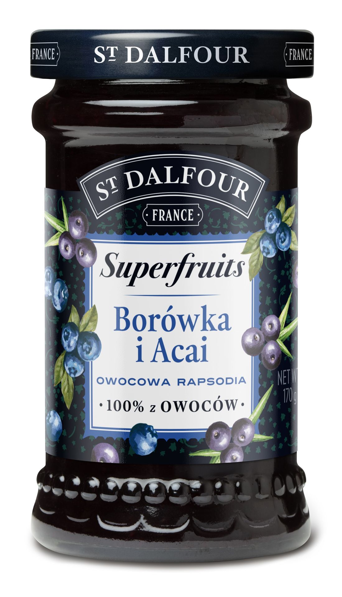 ST. DALFOUR Superfruits Konfitura borówkowa z jagodami acai