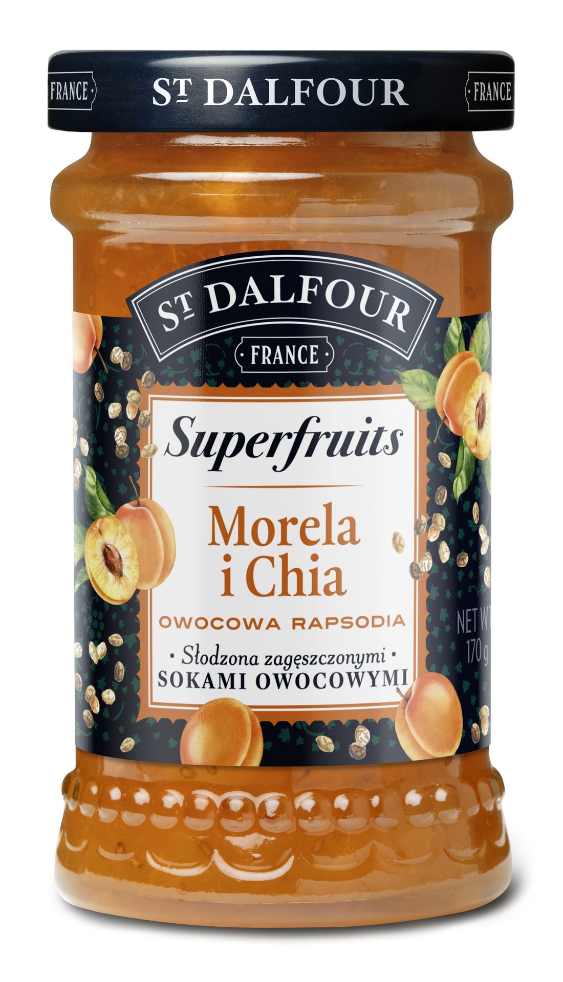 ST. DALFOUR Superfruits Konfitura morelowa z nasionami chia