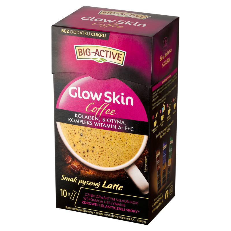 Big-Active Glow Skin Coffee Rozpuszczalny napój kawowy o smaku latte 100 g (10 x 10 g)