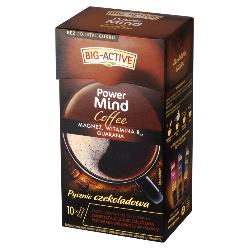 Big-Active Power Mind Coffee Rozpuszczalny napój kawowy o smaku czekoladowym 100 g (10 x 10 g)