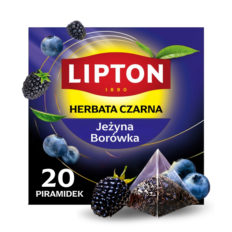 Lipton Herbata LIPTON czarna, jeżyna i borówka, 20 piramidek