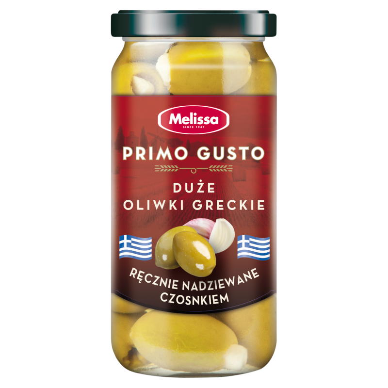 Primo Gusto Melissa Duże oliwki greckie ręcznie nadziewane czosnkiem 240 g