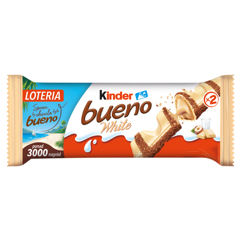 Ferrero Wafel Kinder Bueno White pokryty białą czekoladą wypełniony nadzieniem 39 g (2 batony)