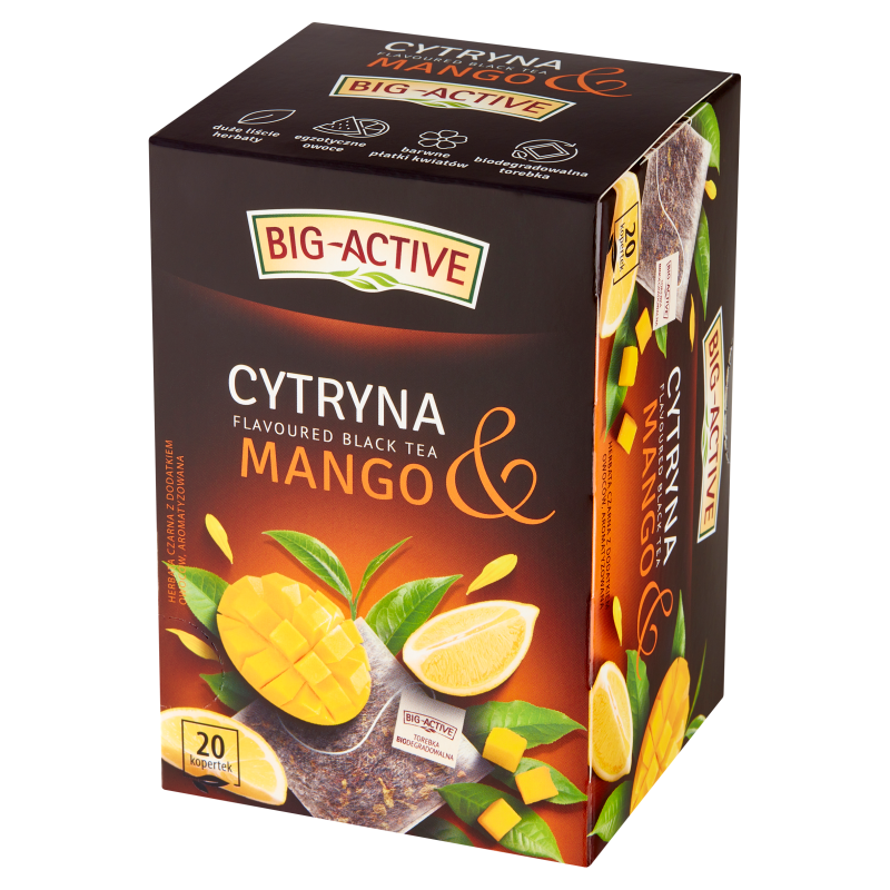 Big-Active Herbata Czarna Aromatyzowana o Smaku Mango i Cytryny. 20 torebek x 2g