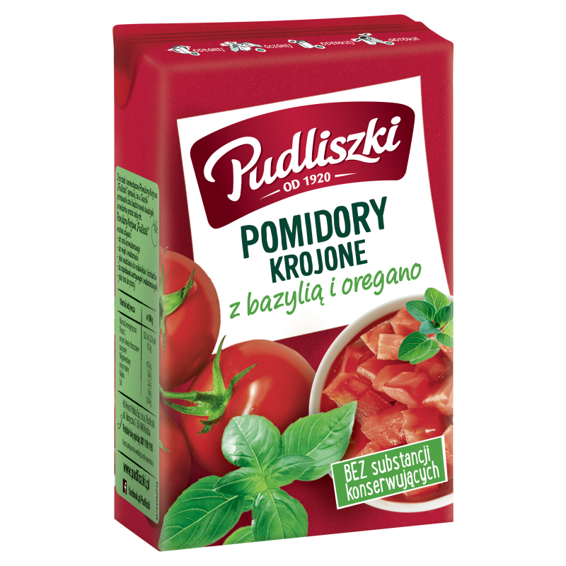 Pudliszki Pomidory krojone z bazylią i oregano 390 g