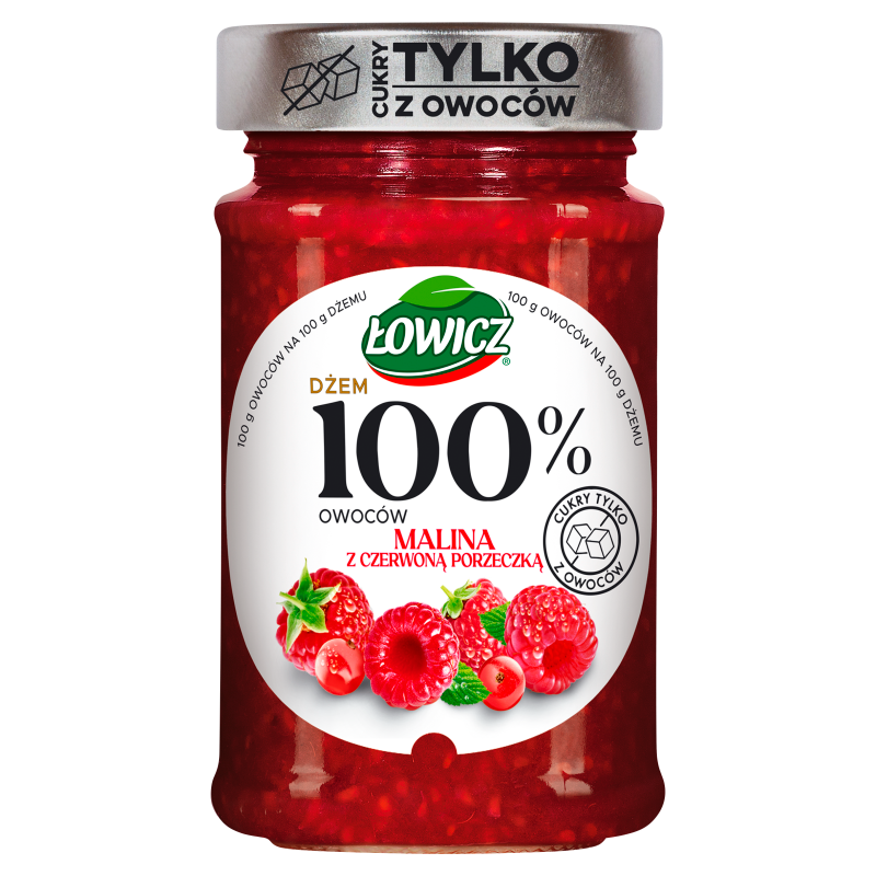 Łowicz Dżem 100% z owoców malina, czerwona porzeczka 210 g