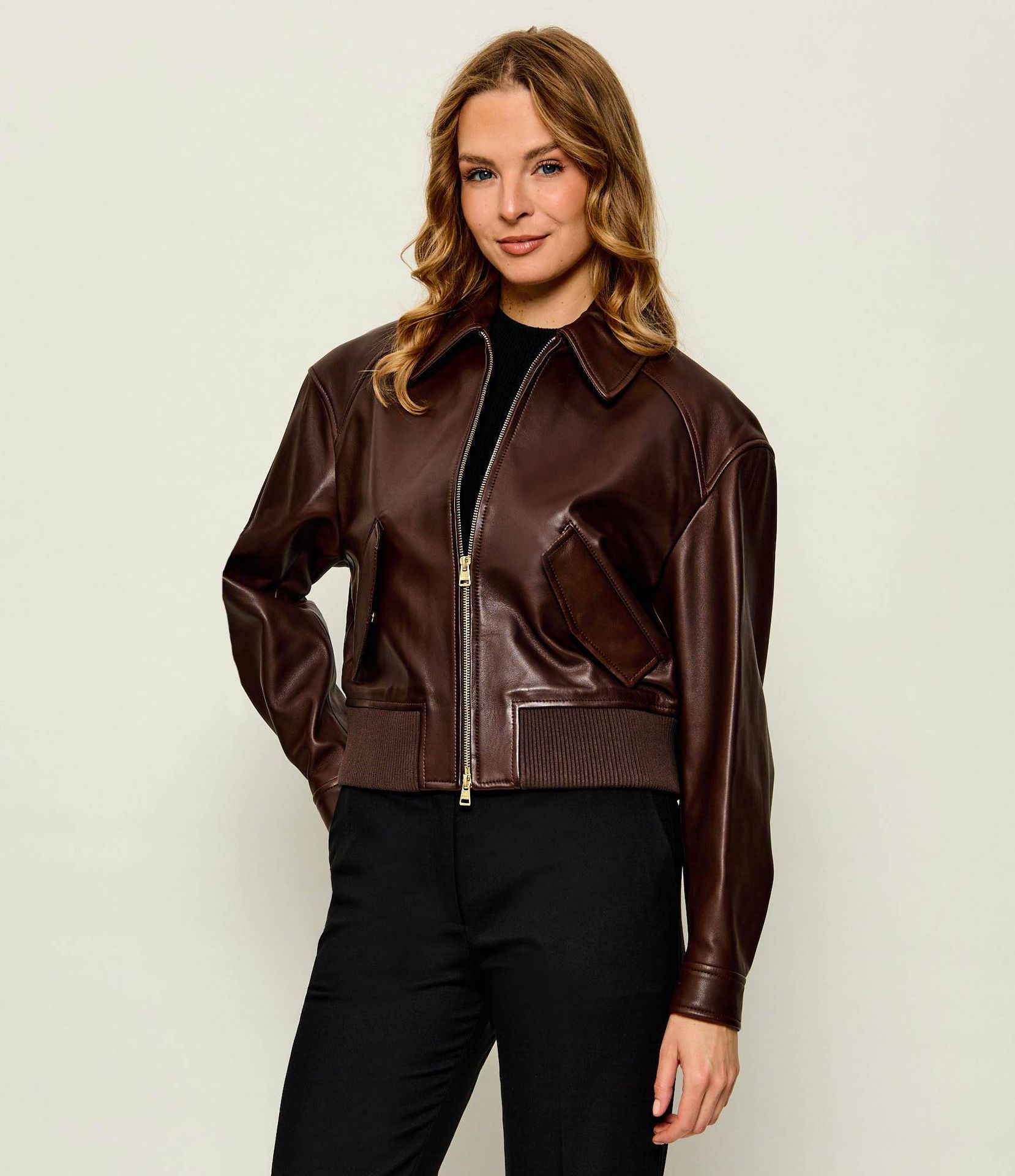 HUGO Skórzana kurtka Laceila Cropped Fit