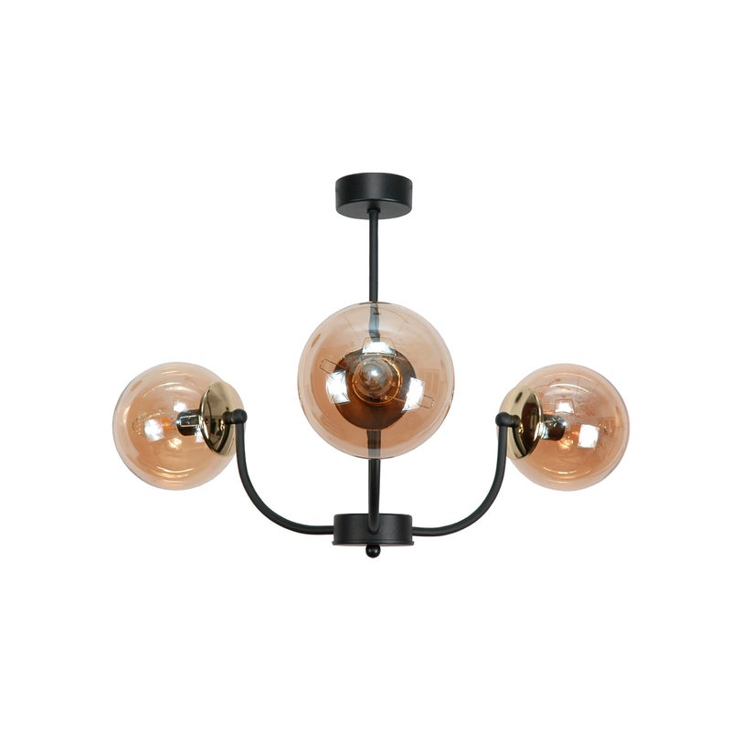 Lampa sufitowa czarna ESTI NED do salonu industrialna loft 3xE14 bursztynowe klosze Edylit