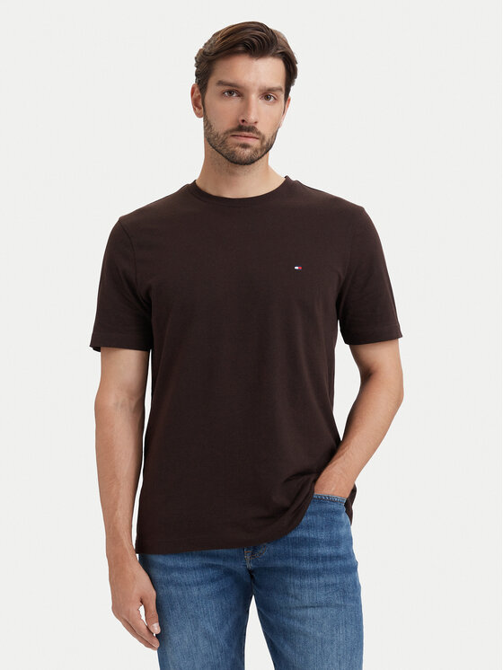 Tommy Hilfiger T-Shirt Ess Seasonal MW0MW39995 Brązowy ciemny Regular Fit