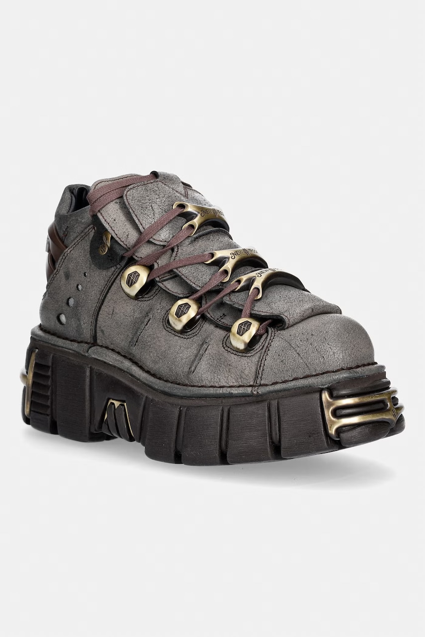 New Rock BUFALO NEGRO CERA HUESO + IMPERFECT TOWER MARRON TORNILLOS workery na platformie damskie skórzane
