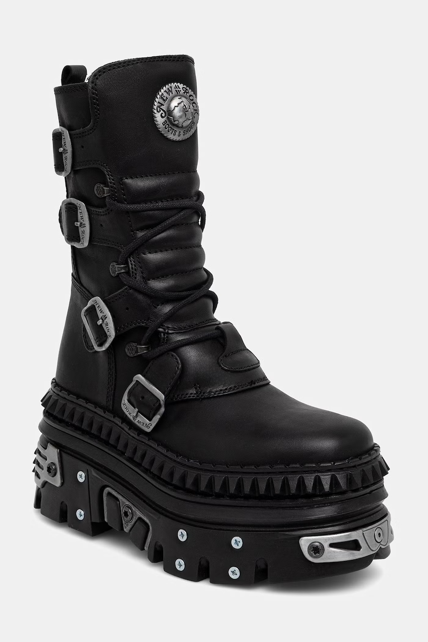 New Rock CRUST NEGRO NEGRO + IMPERFECT REACTOR NEGRO TORNILLOS workery damskie skórzane