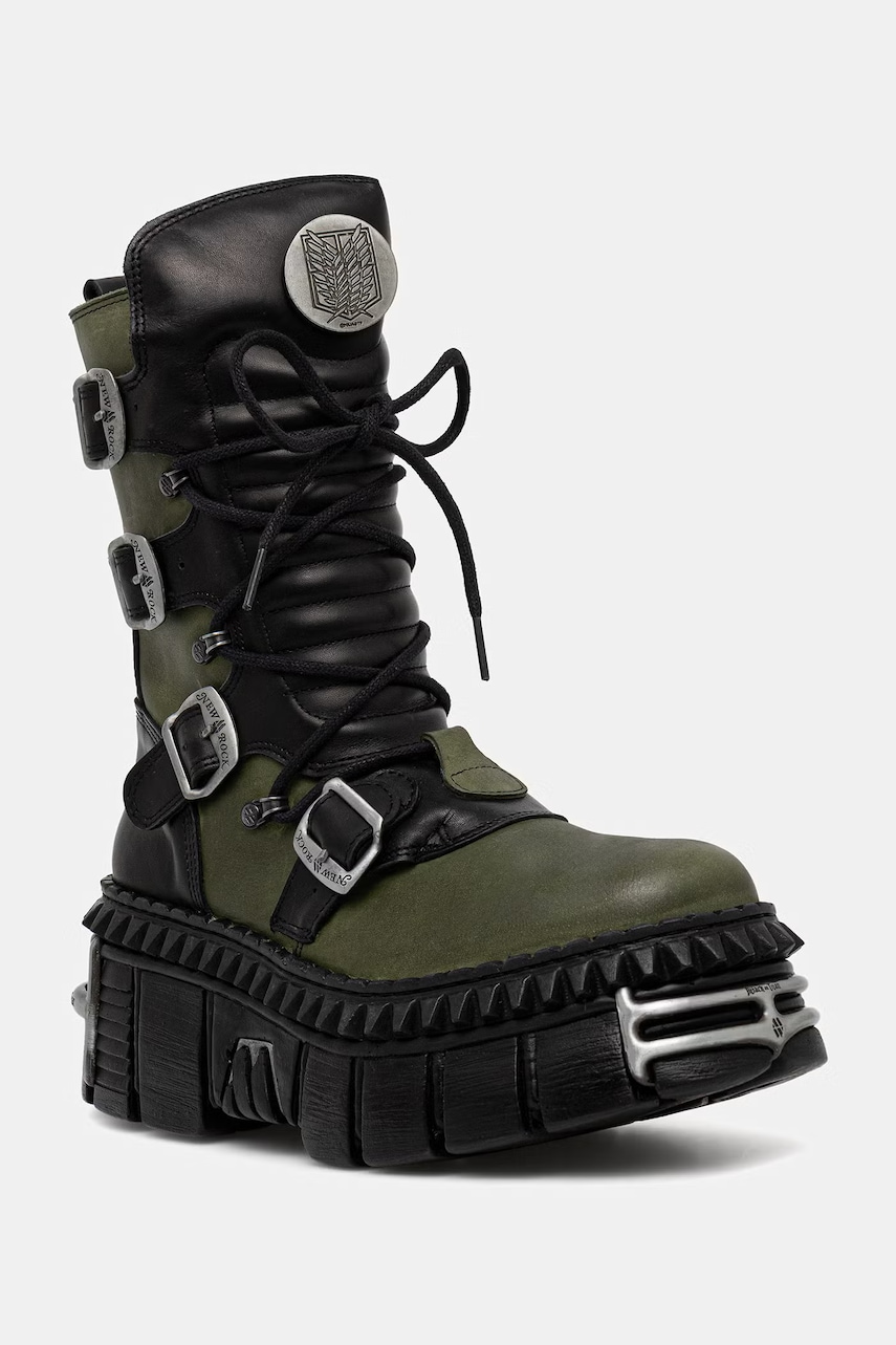 New Rock NOMADA VERDE + CRUST NEGRO + IMPERFECT TOWER NEGRO TORNILLOS workery damskie skórzane