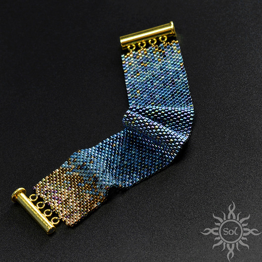 Blue Ombre, wyplatana bransoleta, beading