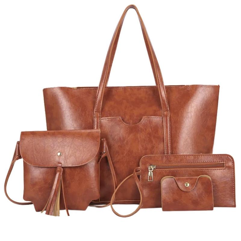 TEMU BAD&BAGS torebka damska skórzana shopper klasyczna brązowa + akcesoria