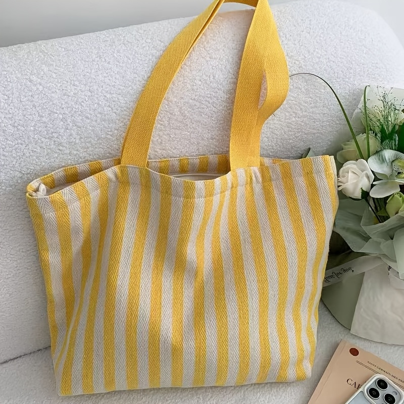 TEMU 1 szt. Duża Retro Torba Tote w Paski - Odpowiednia na Zakupy, Podróże Minimalistyczna Torba na Zamek Błyskawiczny z Przestronnym Wnętrzem