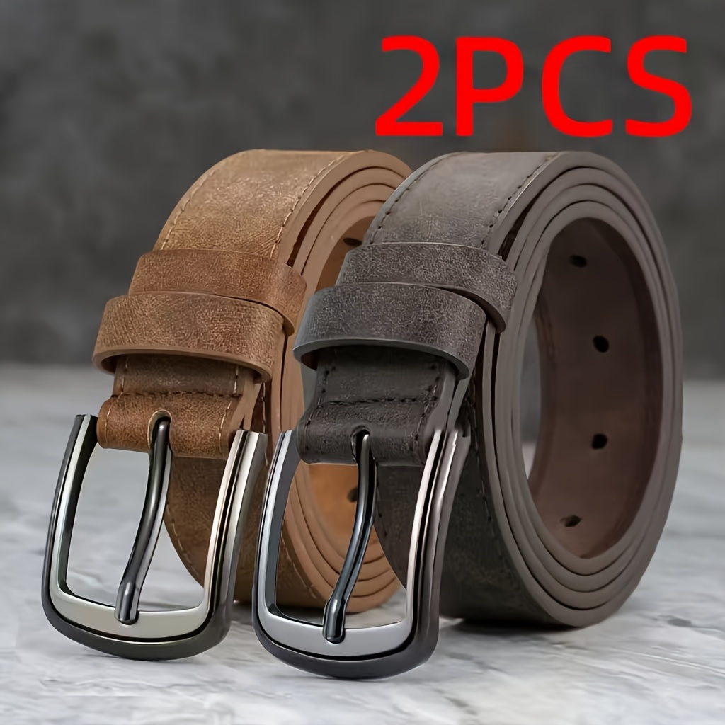 TEMU 2-pak Męskie Szerokie Paski Modne Casualowe Uliczne Przystojne Retro Styl Western Pasujące Spodnie, Odpowiednie do Codziennych Dojazdów i