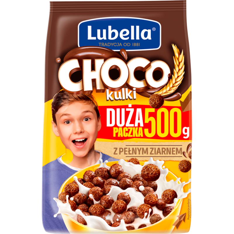 Lubella Mlekołaki płatki śniadaniowe kuleczki czekoladowe 500 g