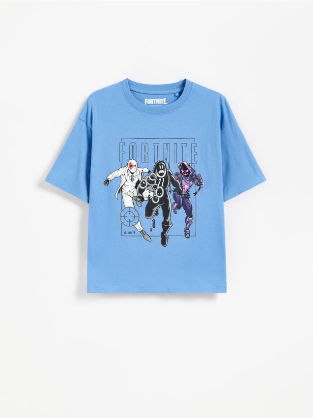 Reserved - Bawełniany t-shirt Fortnite - niebieski