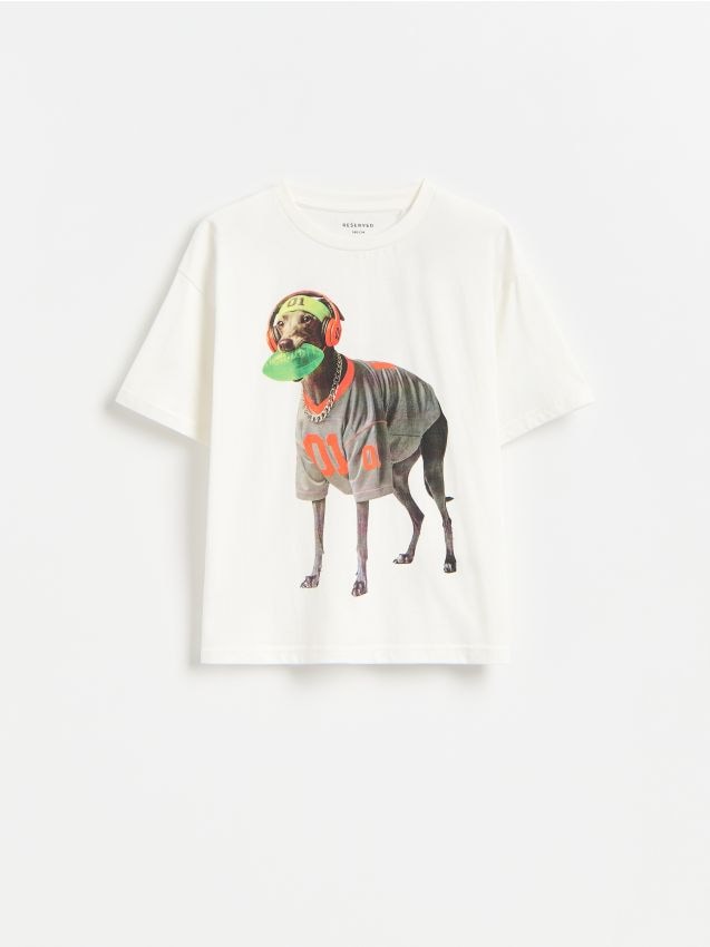 Reserved - T-shirt z nadrukiem - złamana biel