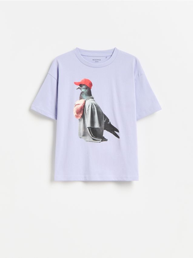 Reserved - T-shirt z nadrukiem - lawendowy