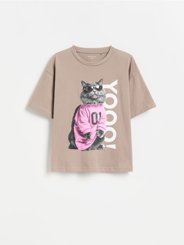 Reserved - T-shirt z nadrukiem - brązowy