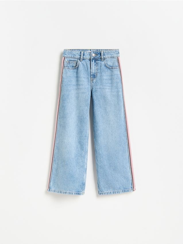 Reserved - Jeansy super wide leg - niebieski