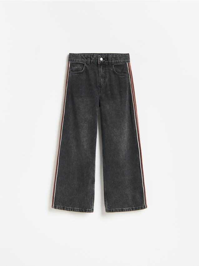Reserved - Jeansy super wide leg - szary