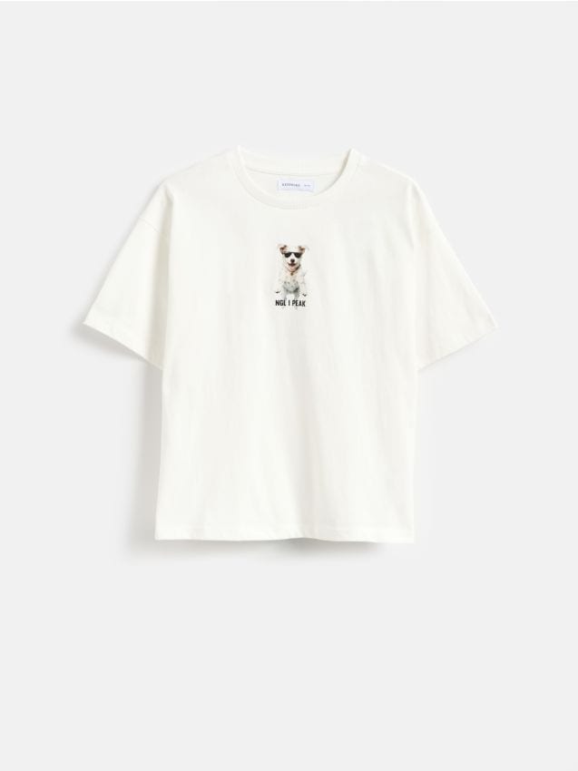 Reserved - T-shirt z nadrukiem - złamana biel