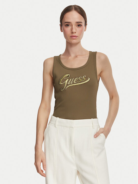 Guess Top W6YP30 K4380 Zielony ciemny Slim Fit
