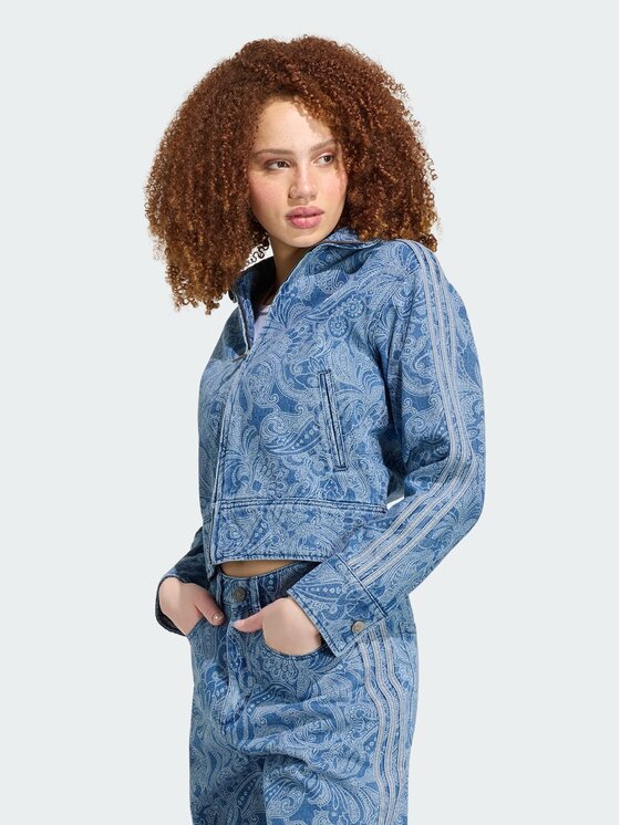 adidas Kurtka jeansowa Liberty London Firebird Denim Tracktop KR6674 Niebieski Regular Fit
