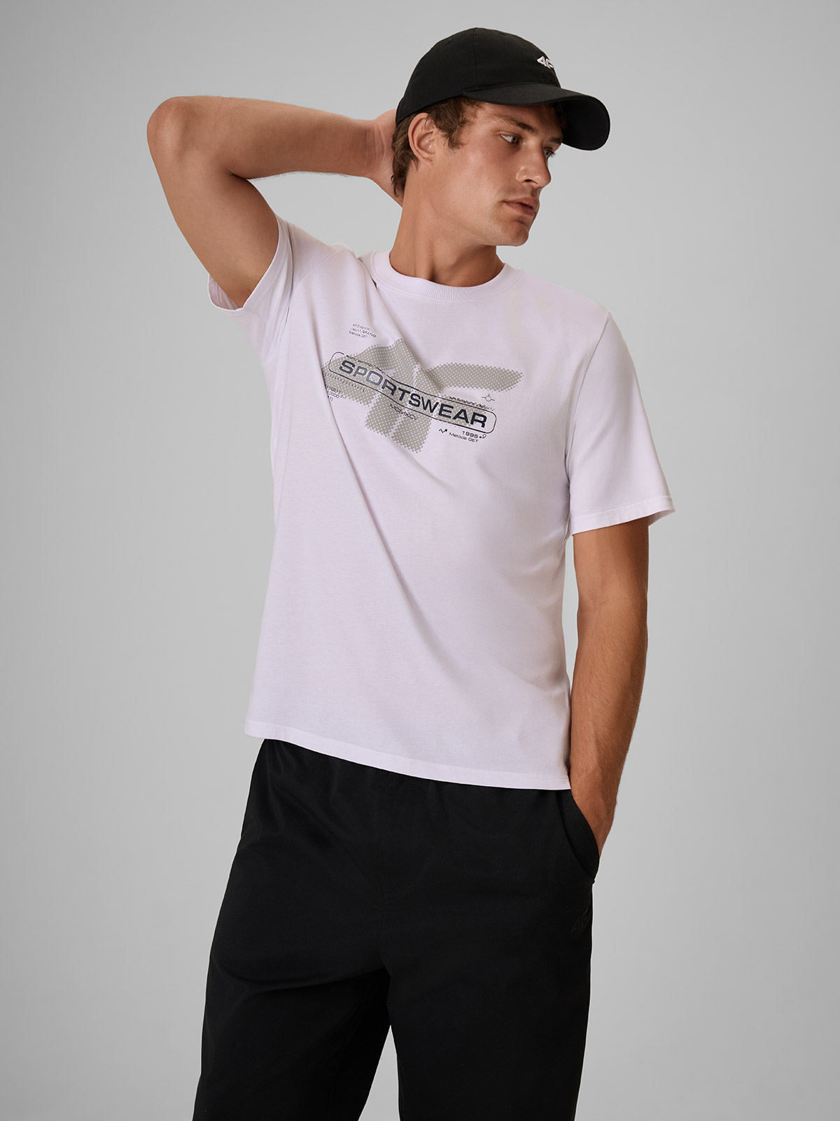 4F T-shirt regular z nadrukiem męski - biały XXL